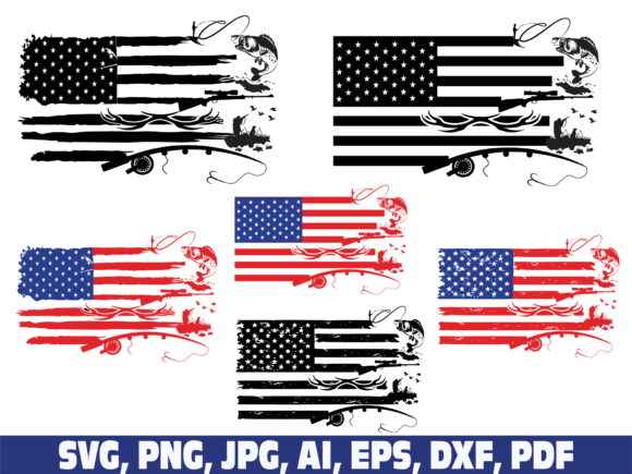 American Fishing and Hunting USA Flag Graphics for Crafts