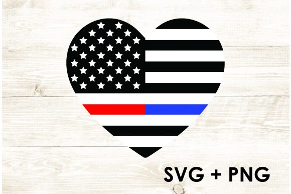 American Flag Heart - Blue and Red Line Graphics for Crafts