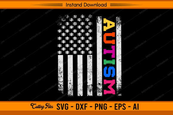 Autism Puzzle with USA Flag Graphics for Crafts
