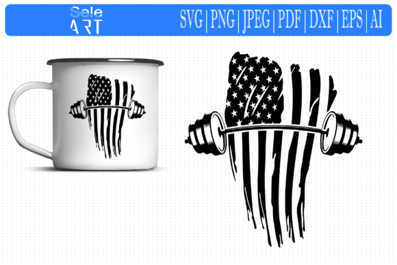 Distressed American Flag Barbell Graphics for Crafts