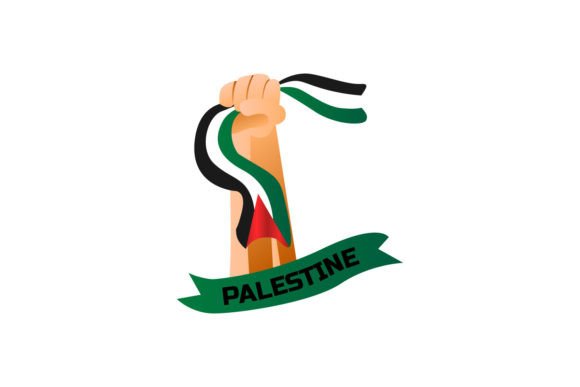 Hand Holding National Flag of Palestine Graphics for Crafts