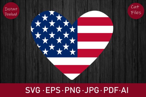 Heart Shape USA Flag Graphics for Crafts