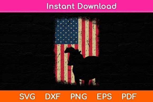 Hippopotamus American Flag 4th of July Graphics for Crafts