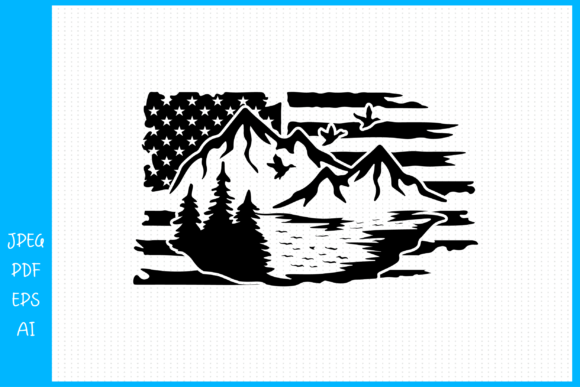 Nature Distress Flag, Mountain Graphics for Crafts