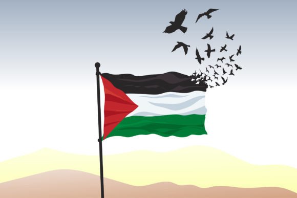 Palestine Flag and Bird Freedom Fly Graphics for Crafts