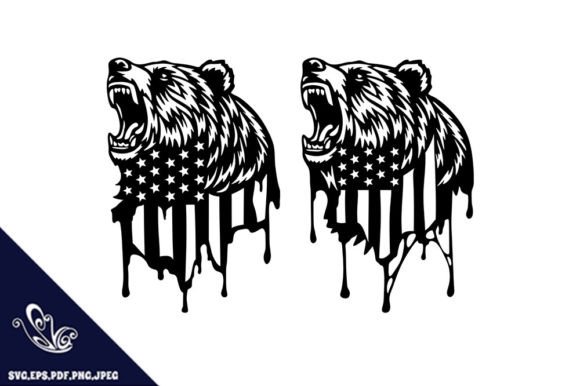 Patriotic Grizzly Bear US Flag SVG for Graphics and Crafts
