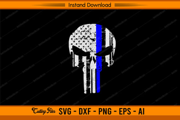 Police Skull USA Flag Graphics for Crafts