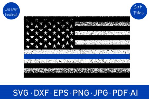 Thin Blue American Flag Distressed USA for Graphics and Crafts