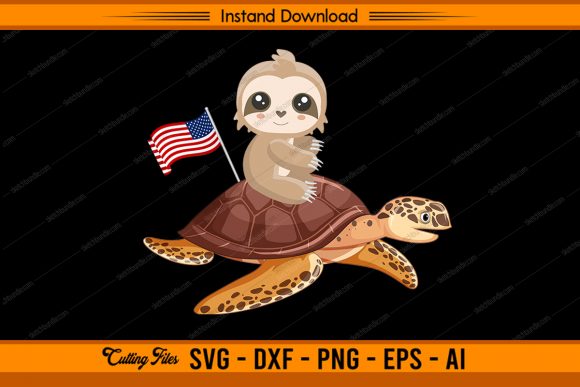 Turtle and Sloth with US Flag Graphics for Crafts